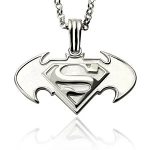 Custom Batman vs Superman Logo Necklace In Sterling Silver