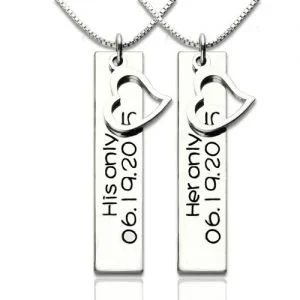 Personalized Couple Bar Necklace with Name & Date Silver