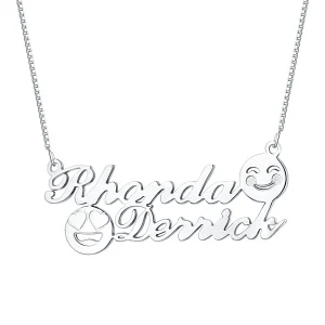 Personalized Memorial Initial Double Name Emoji Necklace Sterling Silver