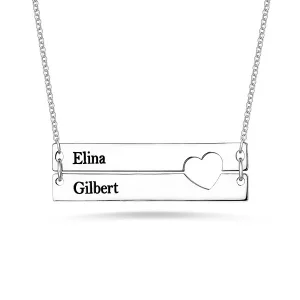 Engravable Double Bar Necklace with Heart Cutout In Silver