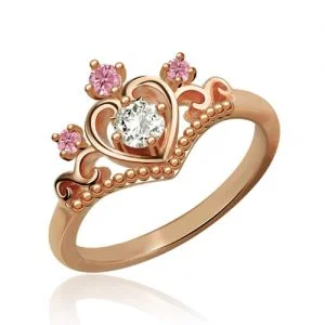 Princess Tiara Ring With Birthstone In Rose Gold