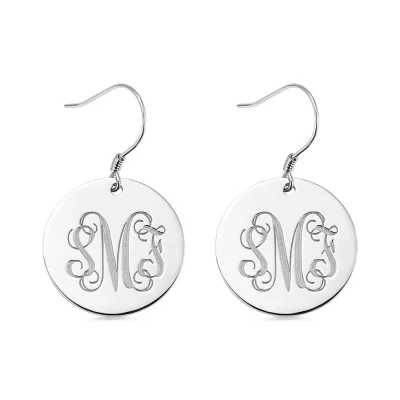 Disc Signet Monogrammed Earrings Sterling Silver