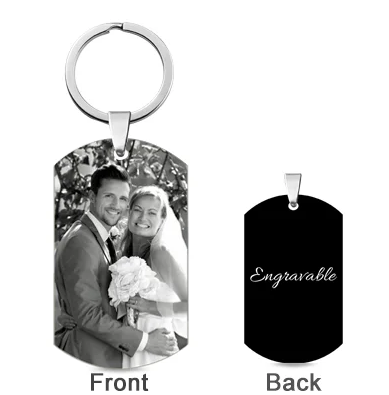 Personalized Black Titanium Steel Men's Photo Keychain