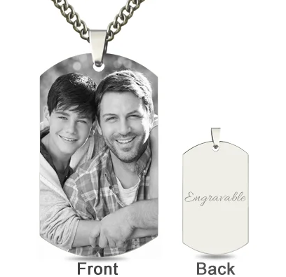 Custom Father & Son Photo Dog Tag Necklace in Titanium Steel