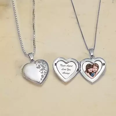 Personalized Heart Locket Necklace with Butterfly