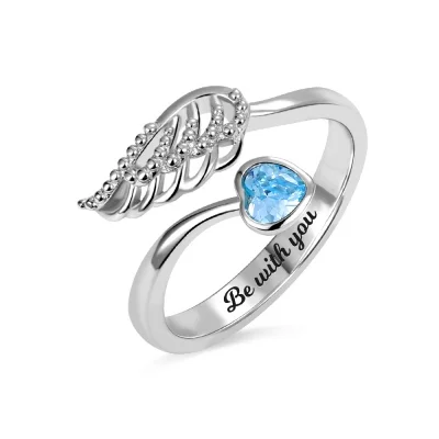 Personalized "Forever by My Side" Angel Wing Ring Sterling Silver