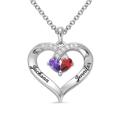 Forever Together Engraved Birthstone Necklace in Silver