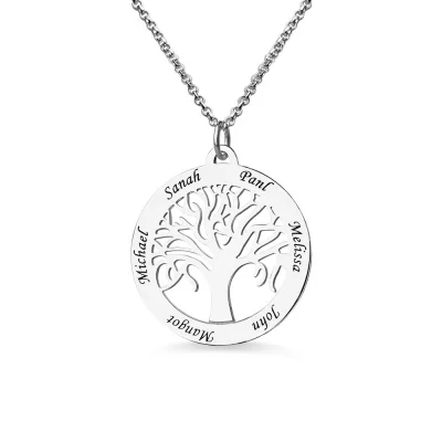 Tree of Life Necklace with Customizable 1-6 Names in Silver