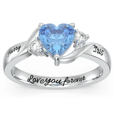 Engraved Heart Stone Promise Ring