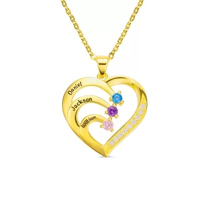 Personalized Name and Birthstone Family Heart Necklace