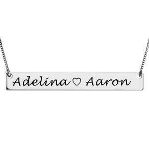 Couple Bar Necklace Engraved Names Sterling Silver