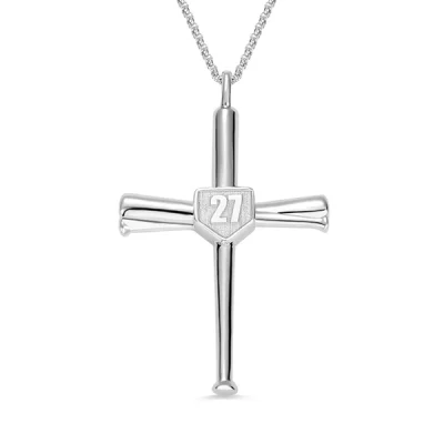 Engraved Double Side Baseball Cross Necklace