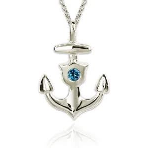 Personalized Anchor Necklace With Birthstone Sterling Silver
