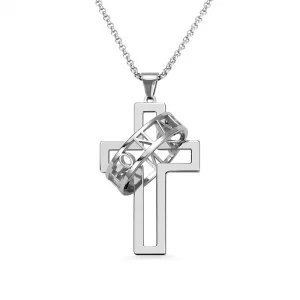 Personalized Men's Symbol of Faith Cross Halo Ring Necklace