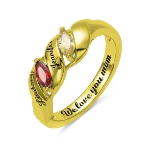 Engraved Mother's Twining Ring with 2 Horse Eye Birthstones
