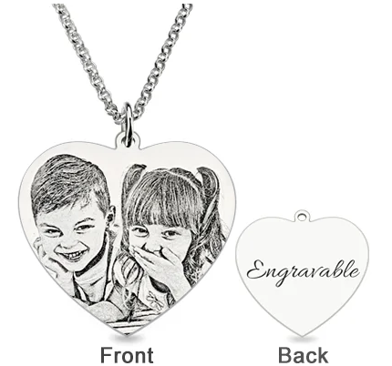 Engraved Heart Photo Pendant Necklace