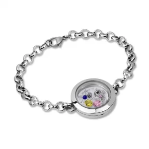 Kids Charm Floating Locket Birthstone Bracelet Stainless Steel