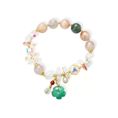 Dainty Crystal Bracelet with Green Floral Jade Lucky Jewelry for Mom