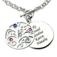 Family Tree Mother's Bracelet with 5 Kids Names & Birthstones