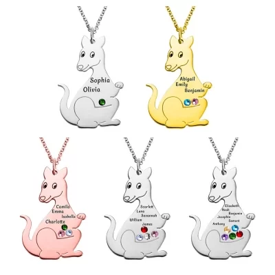 Personalized Kangaroo Family Birthstone Name Necklace