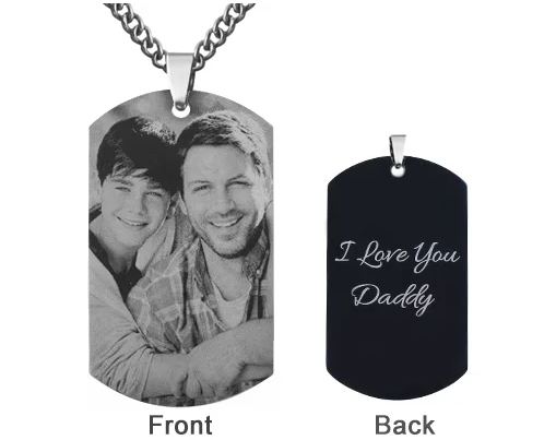 Photo-Engraved Black Titanium Steel Dog Tag Necklace for Father