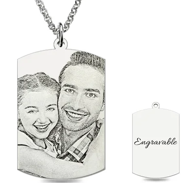 Custom Dog Tag Engraved Father & Daughter Photo Necklace