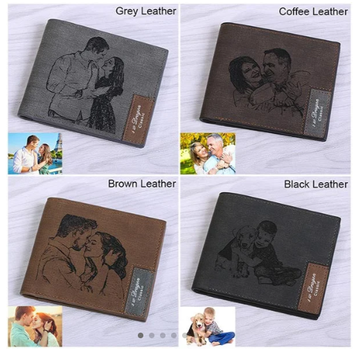 Men's Engraved Photo Leather Wallet