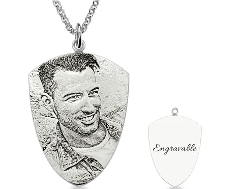 Shield Engraved Custom Husband's Photo Necklace for Wife