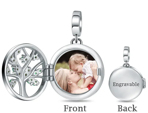 Engravable Silver Family Tree Photo Locket Charm