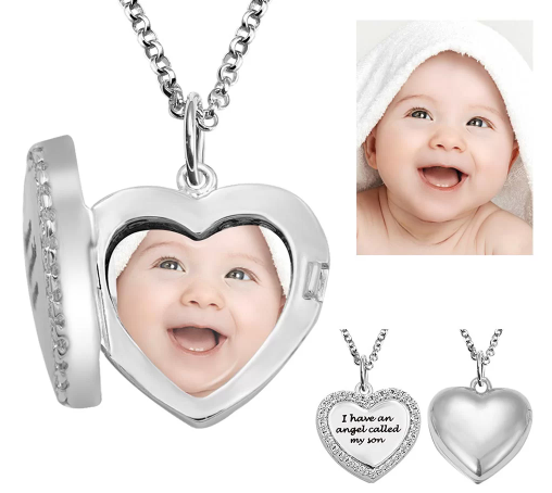 Personalized Cubic Zirconia Heart Photo Necklace