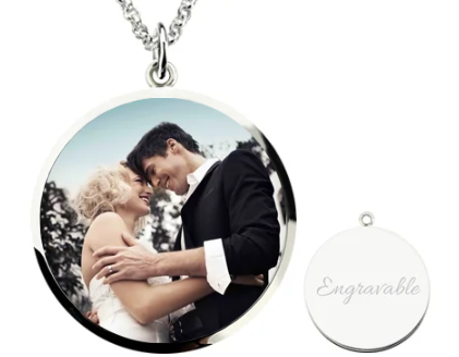 Engraved Epoxy Colour Photo Necklace in Sterling Silver