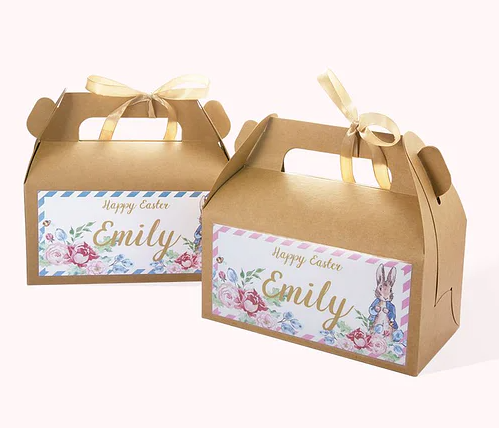 Custom Cardboard Easter Sweets Box Treat Bag Gift Bag with Name Set of 3