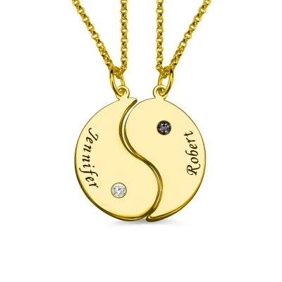 Yin Yang Name Necklaces Set for Couples 18K Gold Plated