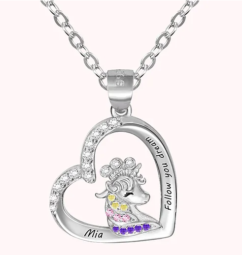 Personalized Heart Unicorn Necklace for Women Girls