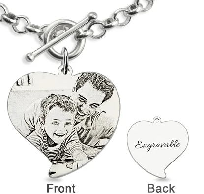 Engraved Heart Charm Father & Son Photo Bracelet