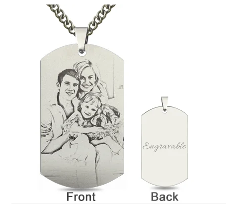 Titanium Steel Engraved Family Photo Necklace for Fathers