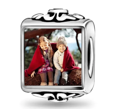 Sterling Silver "Good Luck" Square Photo Charm