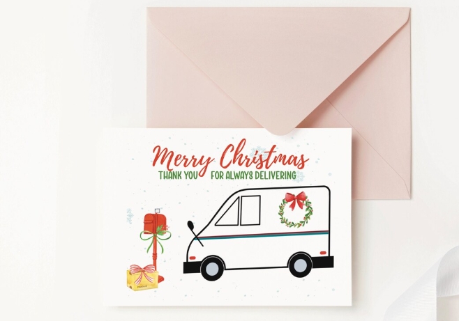 Delivery Man Merry Christmas Greeting Card Christmas Card for Mail Carrier  